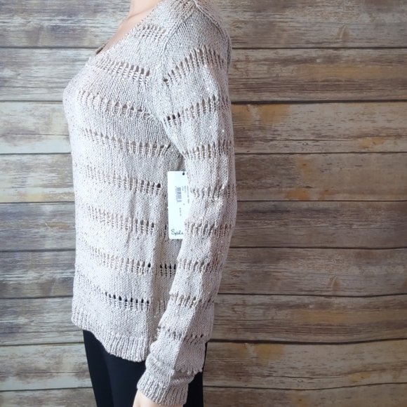 Splendid Tan Sequin Crew Neck Sweater NWT - Picture 3 of 8